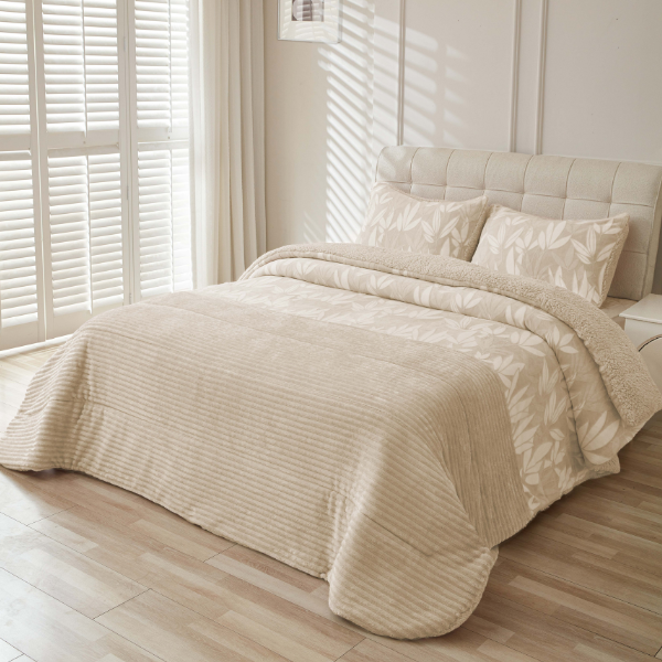Edredón sherpa estampado UTA color beige de Miracle Home 600 gramos