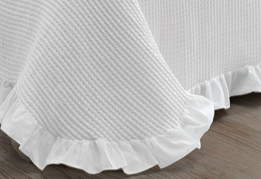 Colcha Jacquard Algodón Blanca con Volante