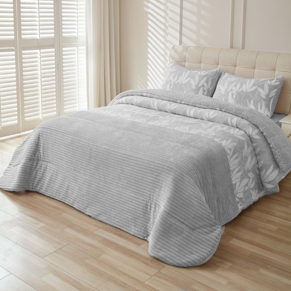 Edredón sherpa estampado UTA color gris de Miracle Home 600 gramos