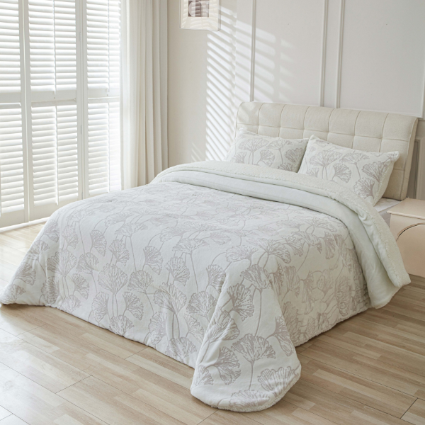 Edredón sherpa estampado OLIENA color gris de Miracle Home 600 gramos