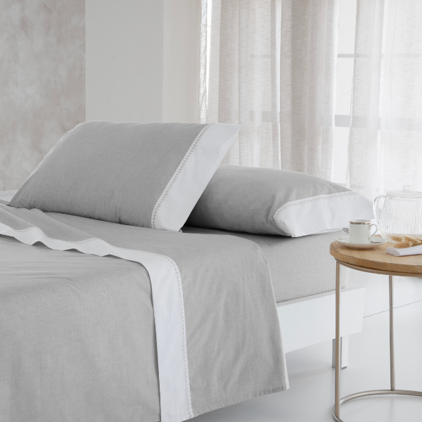 Draps Leti 100% coton de FUN DECO en beige et gris
