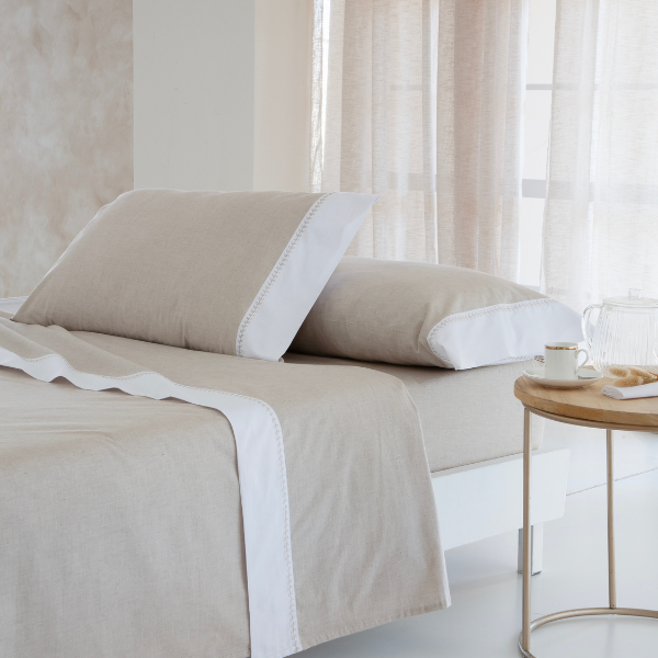Draps Leti 100% coton de FUN DECO en beige et gris