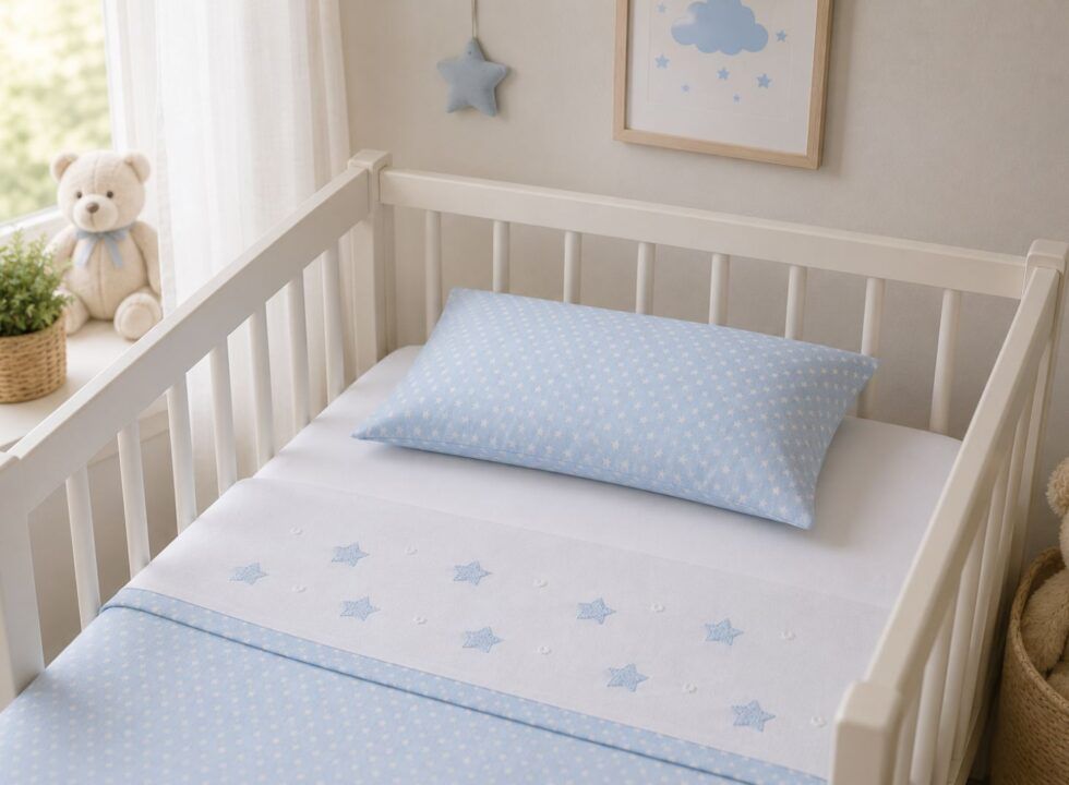 Sábana cuna franela modelo estrellas marca Ankeli color azul