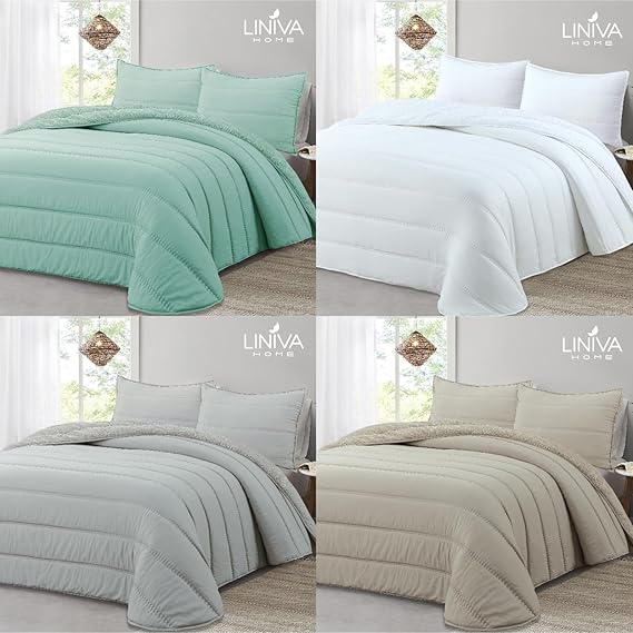 Edredón Comforter Verde agua con Sherpa 300gr modelo Eliana de Liniva Home