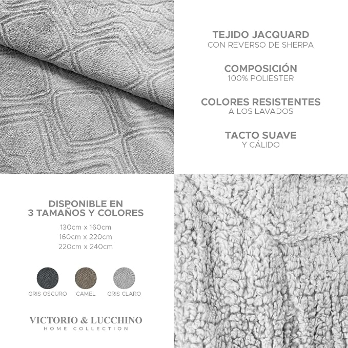 Manta Plaid Victorio & Lucchino con Reverso sherpa color gris claro (VL80519)