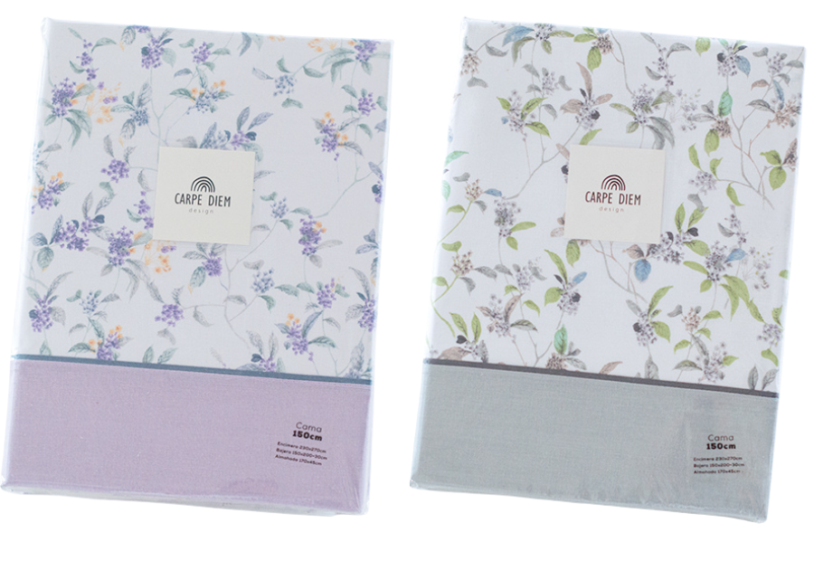 Juego Sábana 30/27 Estampada CARPE DIEM Cluer Malva-Gris