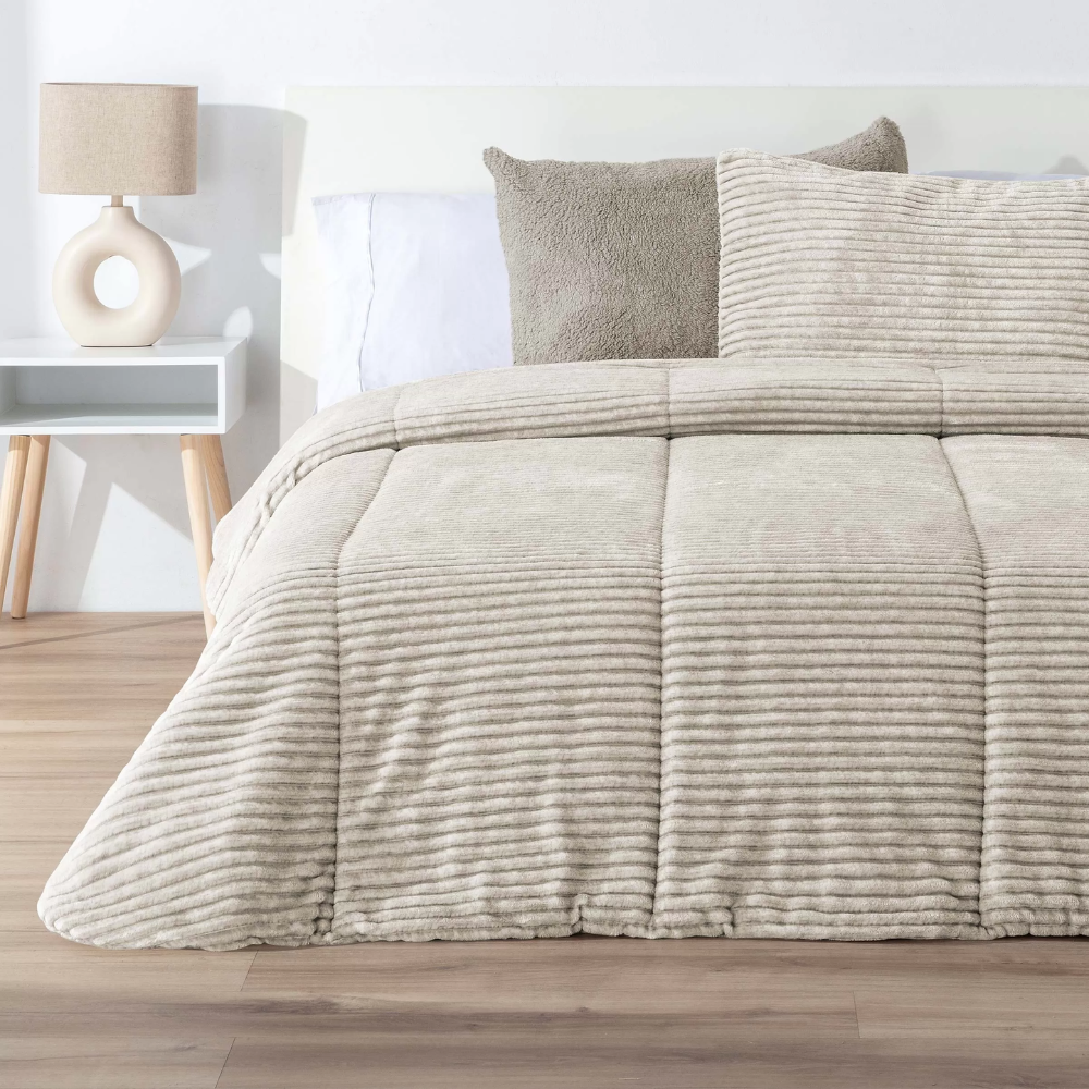 Edredón beige sherpa/borreguito jaspeado rayas - Lines Melange