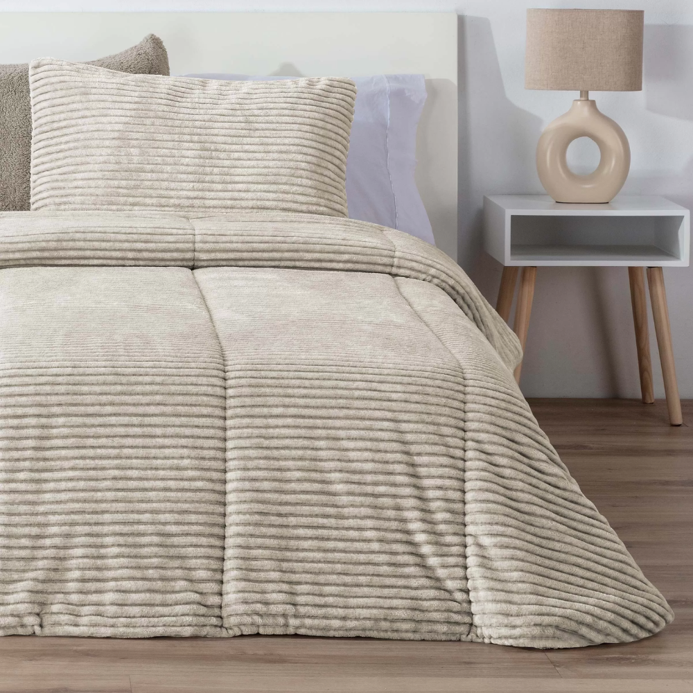 Edredón beige sherpa/borreguito jaspeado rayas - Lines Melange