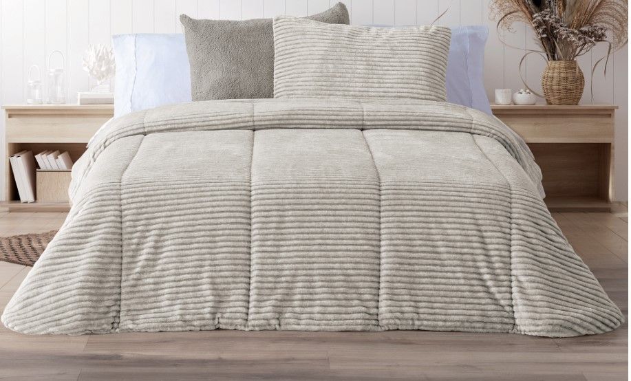 Edredón beige sherpa/borreguito jaspeado rayas - Lines Melange
