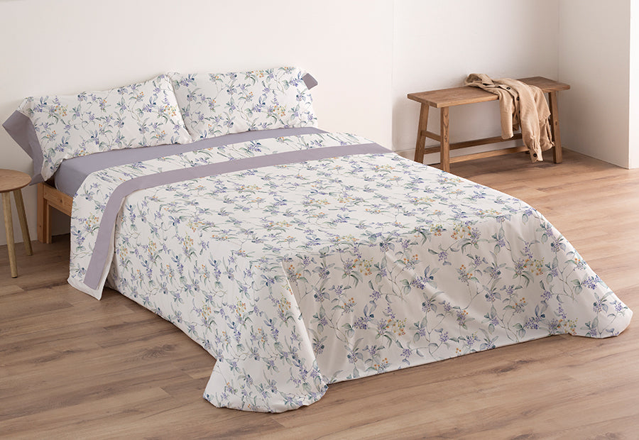 Juego Sábana 30/27 Estampada CARPE DIEM Cluer Malva-Gris