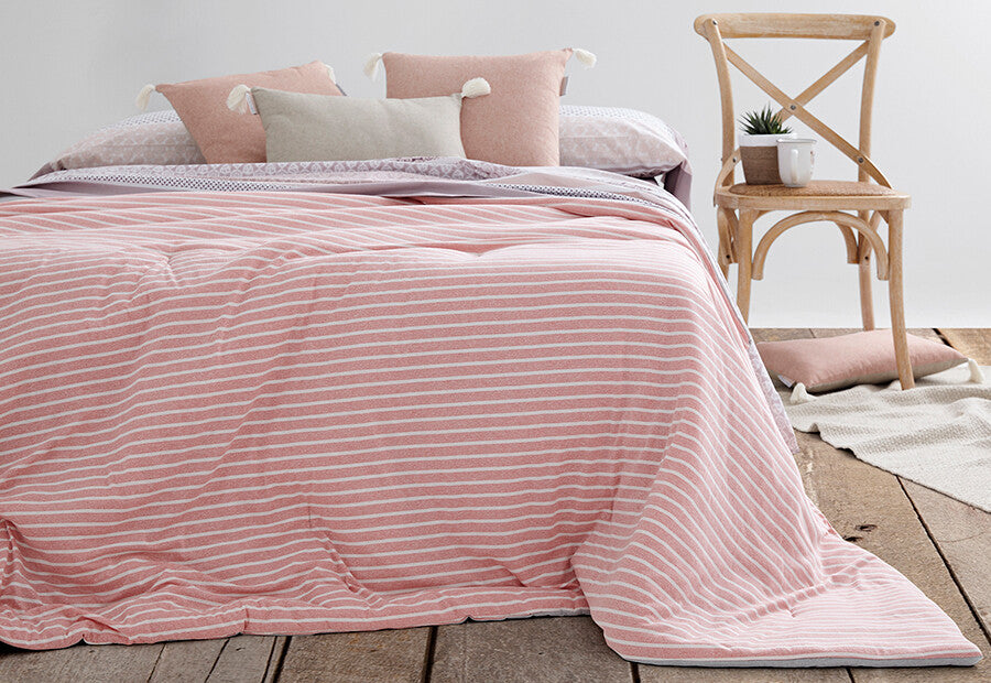Couette en jersey de coton BURRITO BLANC Rayures roses