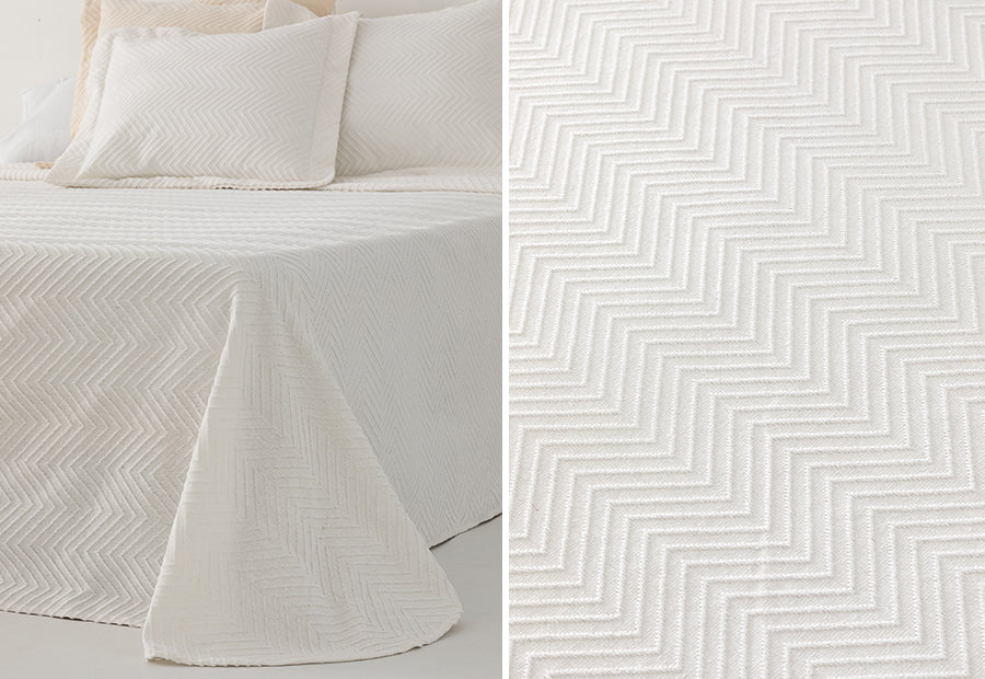 Couvre-lit en piqué de coton blanc à chevrons LLARBONA