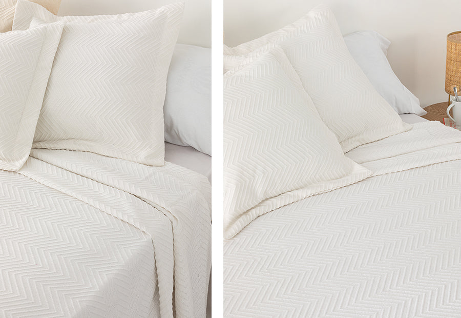 Couvre-lit en piqué de coton blanc à chevrons LLARBONA