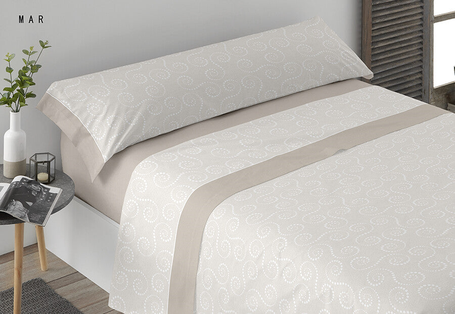 Juego de sábanas 100% Algodón Estampada PLATINIUM Mar color beige