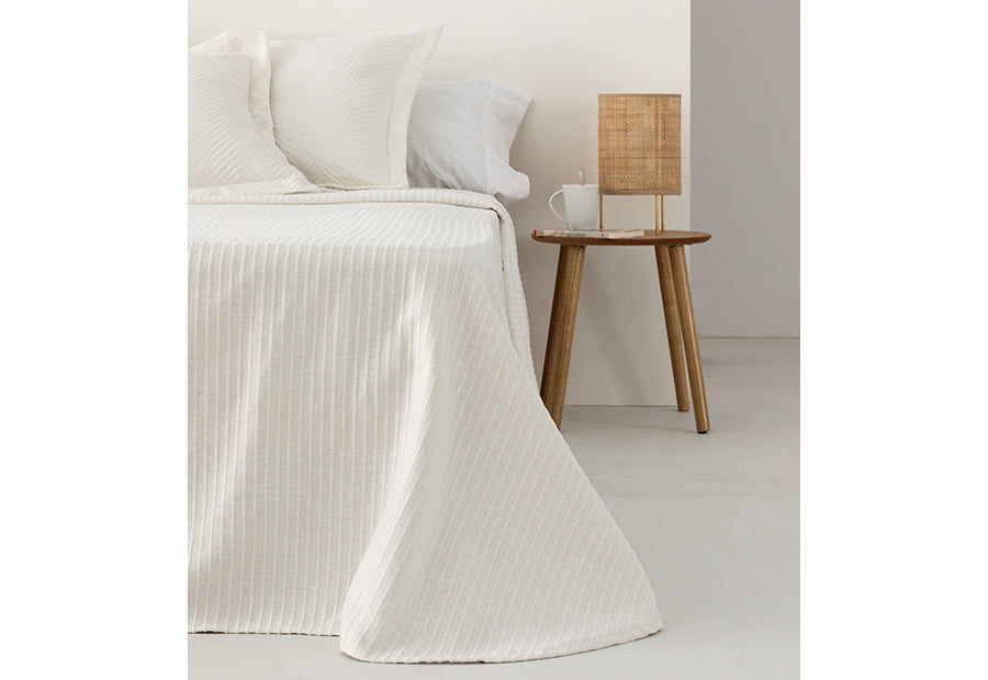 Couvre-lit en piqué de coton jacquard blanc méditerranéen LLARBONA