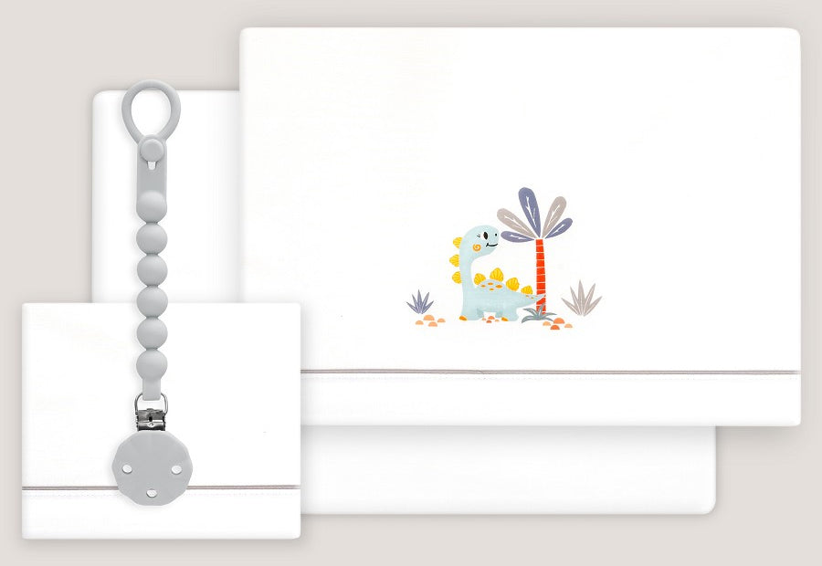 INTERBABY - Sábana Algodón+Chupetero Dinosaurio 3332-18 gris Cuna