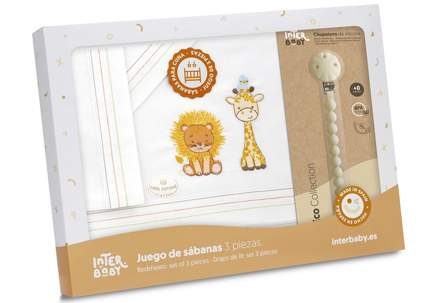 INTERBABY - Sábana Algodón+Chupetero León-Jirafa 03336-09 Cuna