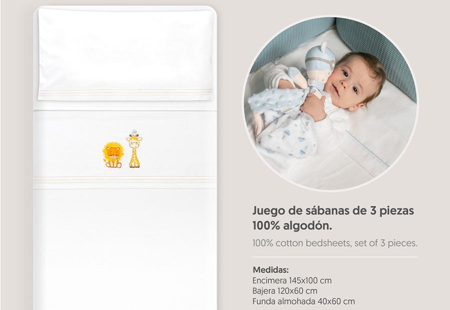 INTERBABY - Sábana Algodón+Chupetero León-Jirafa 03336-09 Cuna