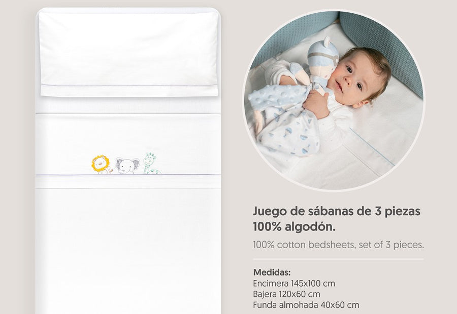 INTERBABY - Sábana Algodón+Chupetero Selva Animals 03337-09 Cuna