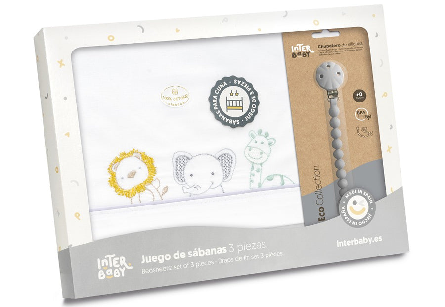 INTERBABY - Sábana Algodón+Chupetero Selva Animals 03337-09 Cuna