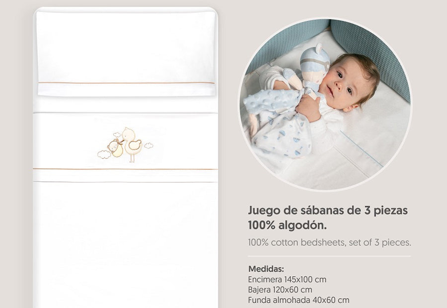 INTERBABY - Sábana Algodón+Chupetero Cigüeña-Oso 03338-15 Cuna