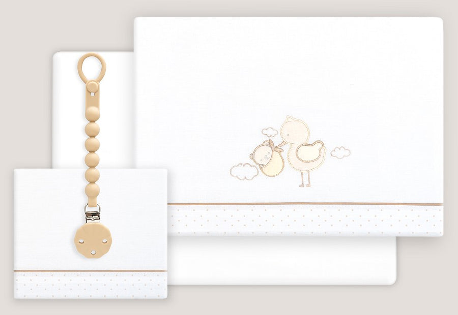 INTERBABY - Sábana Algodón+Chupetero Cigüeña-Oso 03338-15 Cuna