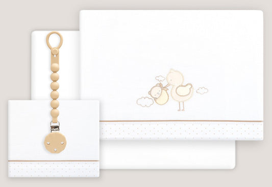 INTERBABY - Sábana Algodón+Chupetero Cigüeña-Oso 03338-15 Cuna