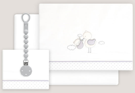 INTERBABY - Sábana Algodón+Chupetero Cigüeña-Oso 03338-18 Cuna