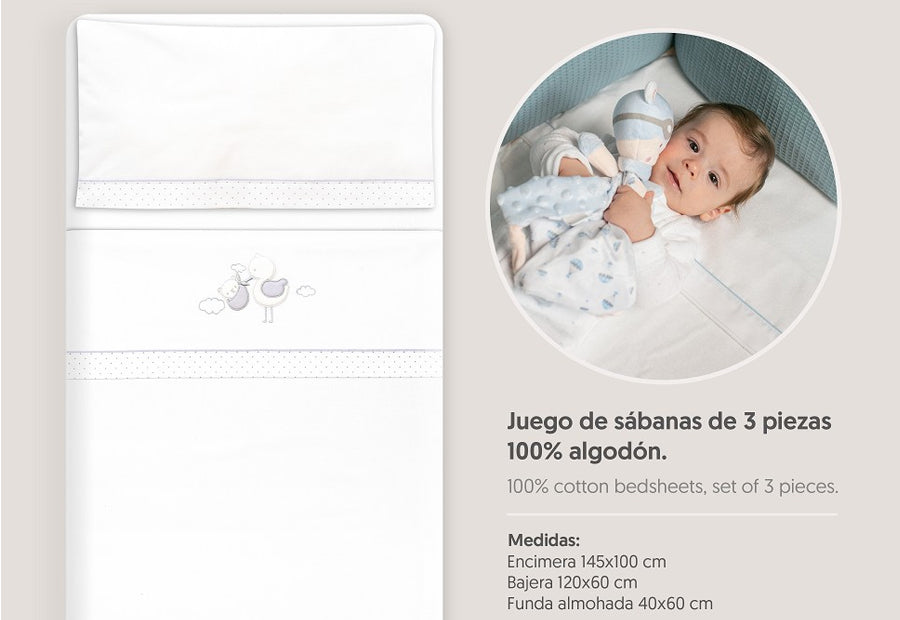 INTERBABY - Sábana Algodón+Chupetero Cigüeña-Oso 03338-18 Cuna