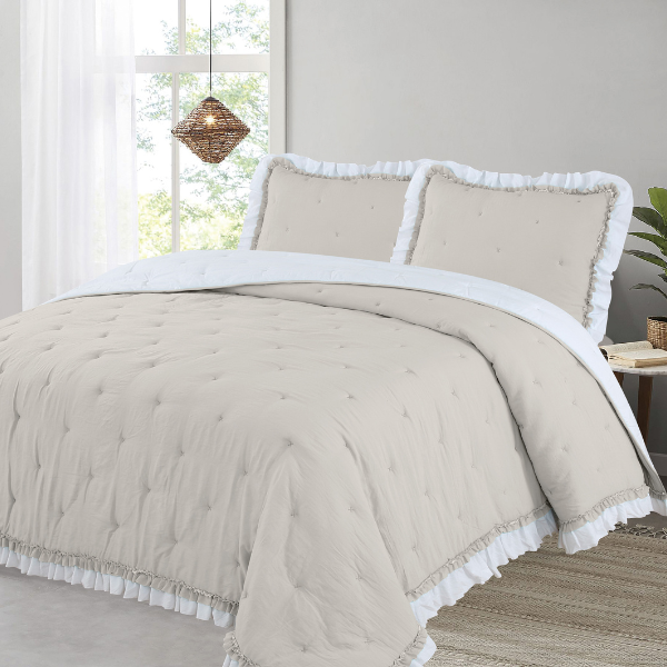 Edredón Comforter con volantes color beige 350gr CRUZ dMateo