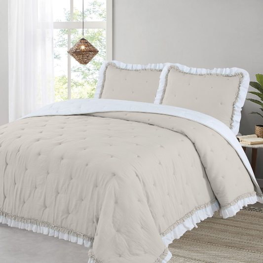Edredón Comforter con volantes color beige 350gr CRUZ dMateo
