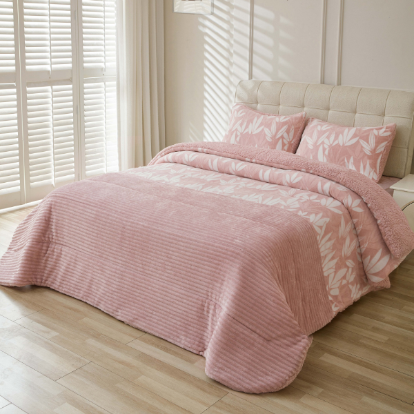 Edredón sherpa estampado UTA color rosa  de Miracle Home 600 gramos