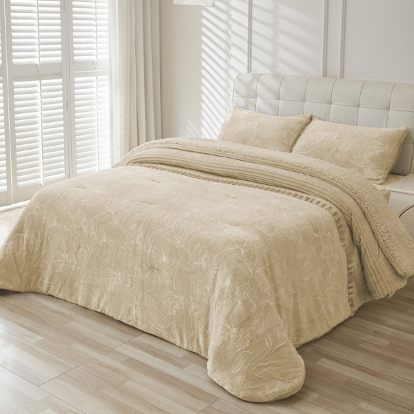 Edredón sherpa estampado OLBIA color beige de Miracle Home 600 gramos