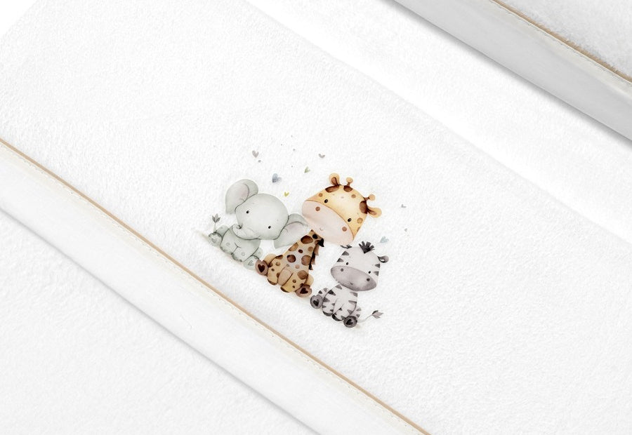 INTERBABY - Sábana Coralina Jirafa Elefante blanco/beige - Cuna