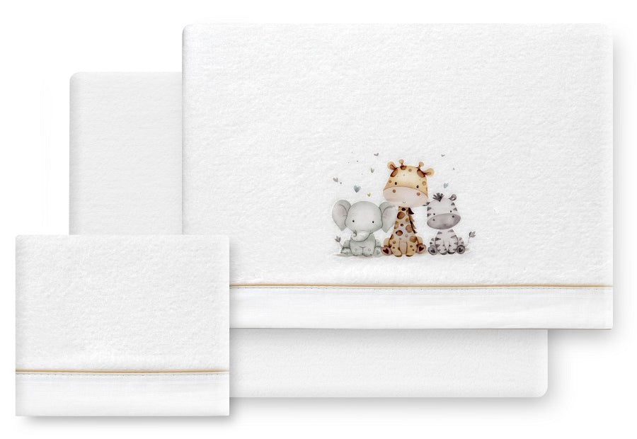INTERBABY - Sábana Coralina Jirafa Elefante blanco/beige - Cuna