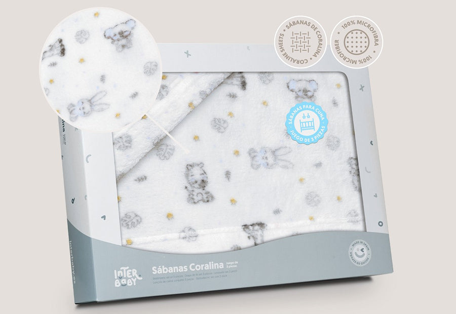 INTERBABY - Sábana Coralina Estampada Koala blanco/azul - Cuna