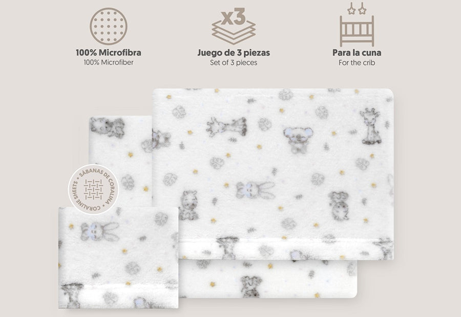 INTERBABY - Sábana Coralina Estampada Koala blanco/azul - Cuna
