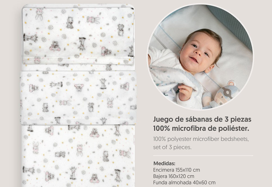 INTERBABY - Sábana Coralina Estampada Koala blanco/rosa - Cuna