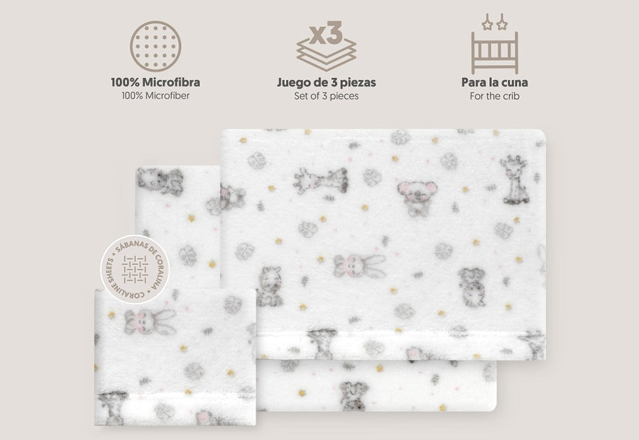 INTERBABY - Sábana Coralina Estampada Koala blanco/rosa - Cuna