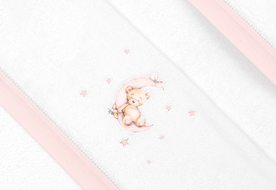 INTERBABY Sábana Coralina+Chupetero Oso Luna blanco/rosa - Cuna