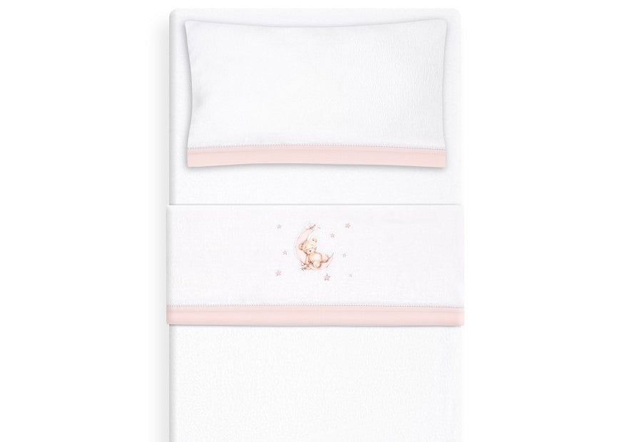 INTERBABY Sábana Coralina+Chupetero Oso Luna blanco/rosa - Cuna