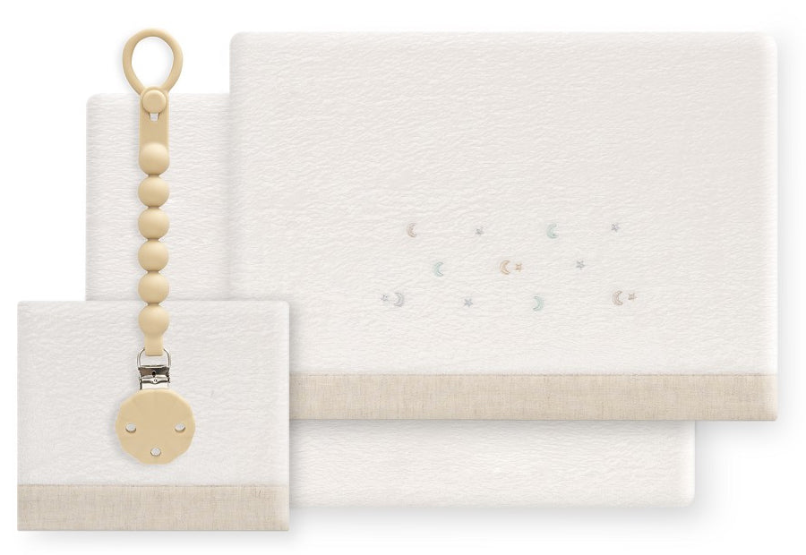 INTERBABY Sábana Coralina+Chupetero Estrella Luna blanco/beige -Cuna