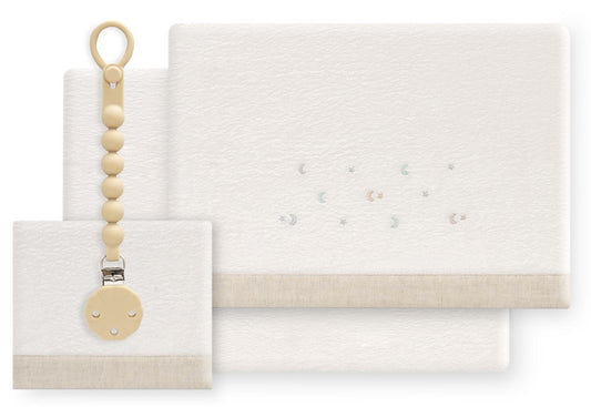 INTERBABY Sábana Coralina+Chupetero Estrella Luna blanco/beige -Cuna