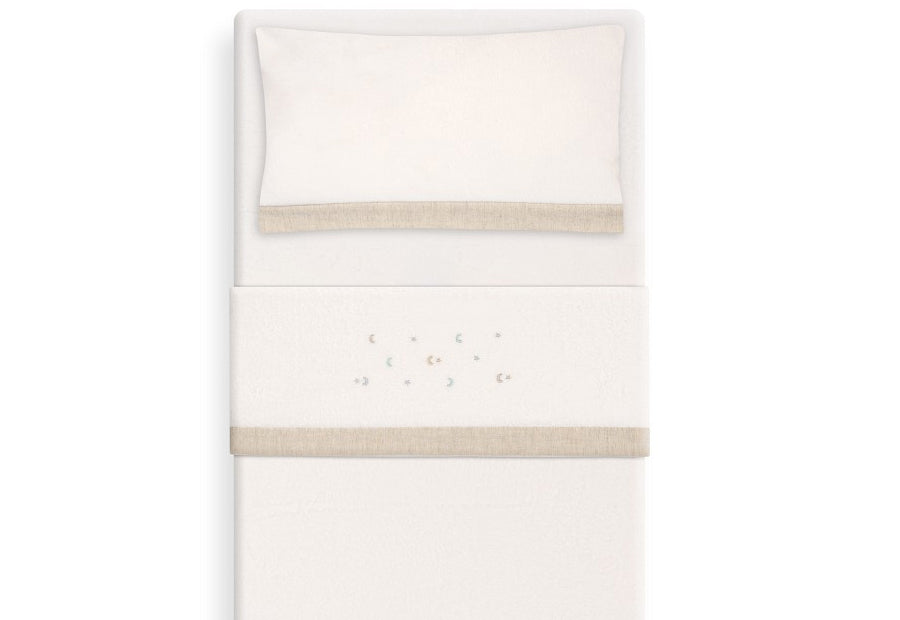INTERBABY Sábana Coralina+Chupetero Estrella Luna blanco/beige -Cuna