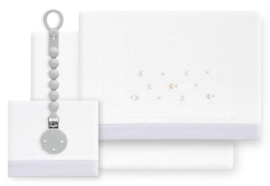 INTERBABY Sábana Coralina+Chupetero Estrella Luna blanco/gris -Cuna