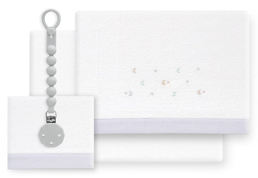 INTERBABY Sábana Coralina+Chupetero Estrella Luna blanco/gris -Cuna