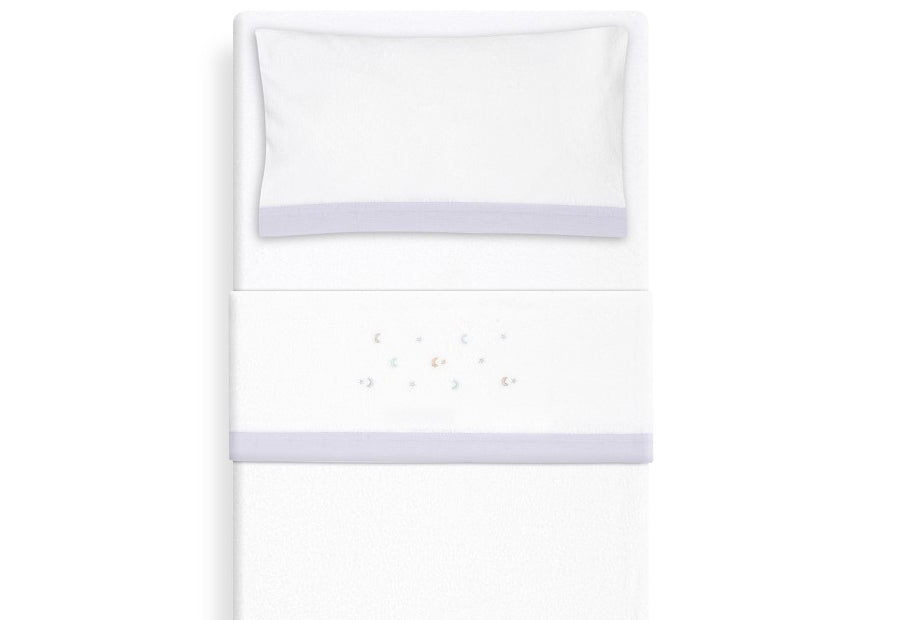 INTERBABY Sábana Coralina+Chupetero Estrella Luna blanco/gris -Cuna