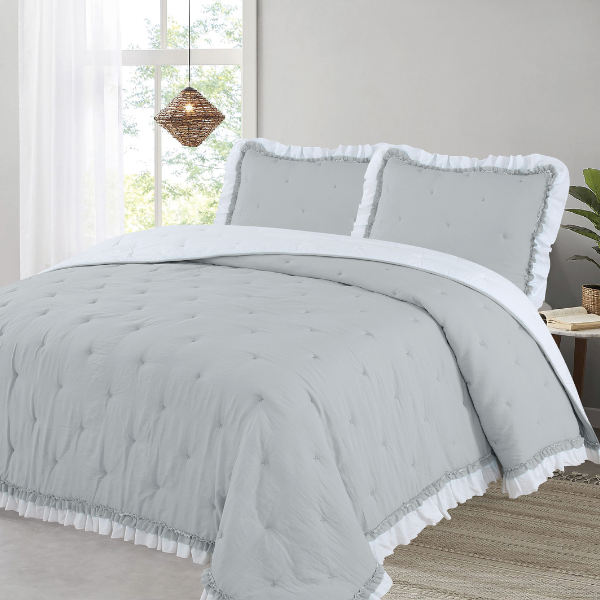 Edredón Comforter con volantes color gris 350gr CRUZ dMateo