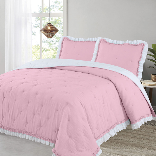 Edredón Comforter con volantes  color rosa  350gr CRUZ dMateo