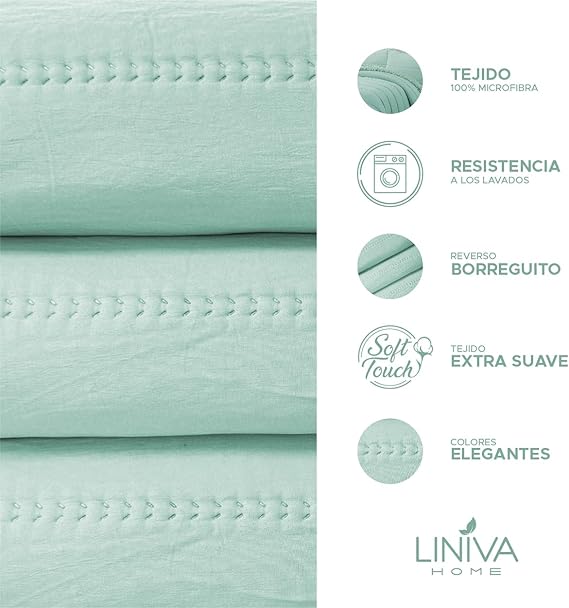 Edredón Comforter Verde agua con Sherpa 300gr modelo Eliana de Liniva Home
